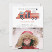 Foto van Red Firetruck Firefighter Boy Birthday Kaart (Voorkant)