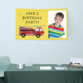 Foto van Red Firetruck Yellow Child's Birthday Spandoek (Beurs)