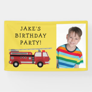 Foto van Red Firetruck Yellow Child's Birthday Spandoek