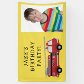 Foto van Red Firetruck Yellow Child's Birthday Spandoek (Verticaal)