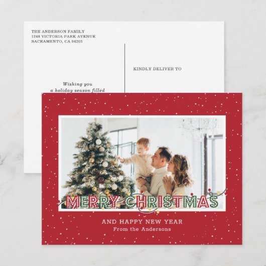 Foto van Red Green Snow-kerstverlichting Feestdagenkaart (Voorkant / Achterkant)