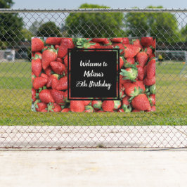 Foto van Red Juicy Strawberries Birthday Spandoek