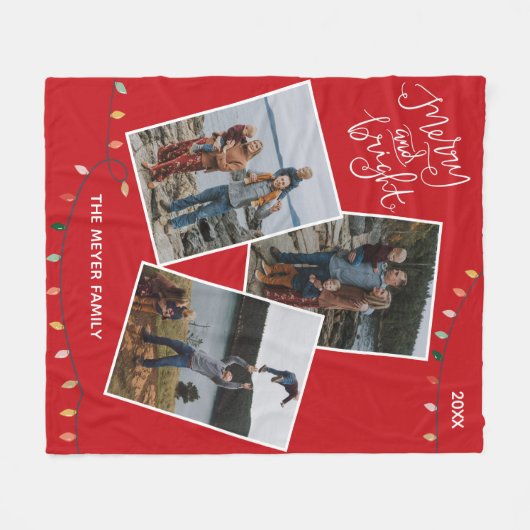 Foto van Red Merry en Bright kerstlampjes Fleece Deken (Voorkant (Horizontaal))