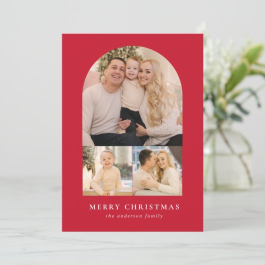 Foto van Red Minimalist Arch 3 Feestdagenkaart (Staand voorkant)