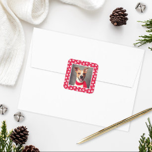 Foto van Red Pet Dog Paw Print Pattern Holiday Vierkante Sticker