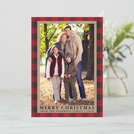 Foto van Red Pset Merry kerstkraft Feestdagenkaart (Staand voorkant)