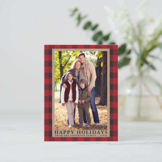 Foto van Red Pset Prettige feestdagen Kraft Briefkaart (Staand voorkant)