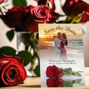 Foto van Red Rose Elegant Wedding Photo Save The Date