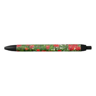 Foto van Red Tulip Flower Field Zwarte Inkt Pen