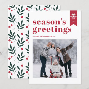 Foto van Red Typography Snowflake Season's Feestdagenkaart