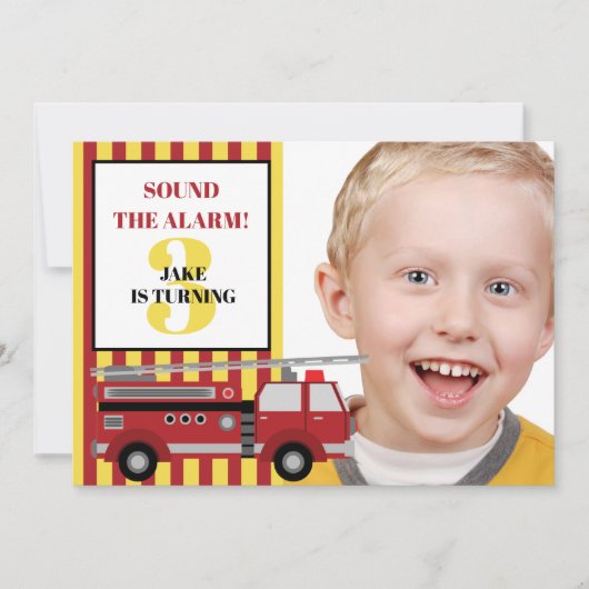 Foto van Red Yellow Firetruck Child 3rd Birthday Kaart (Voorkant)