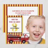 Foto van Red Yellow Firetruck Child 3rd Birthday Kaart (Voorkant / Achterkant)