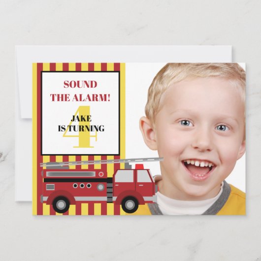 Foto van Red Yellow Firetruck Child 4th Birthday Kaart (Voorkant)