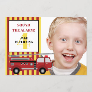 Foto van Red Yellow Firetruck Child 4th Birthday Kaart