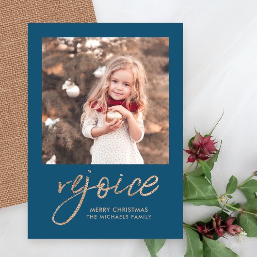 Foto van Rejoice and Be Glad Blue Rustic Feestdagenkaart