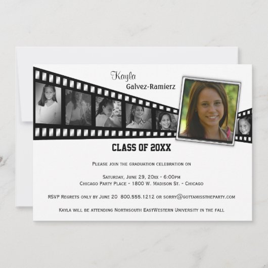 Foto van Retro Film Strip Gradution Party Invite Kaart (Voorkant)