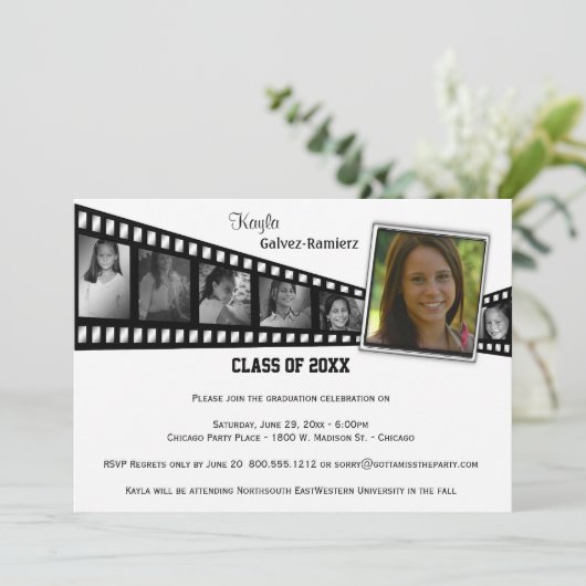 Foto van Retro Film Strip Gradution Party Invite Kaart (Staand voorkant)