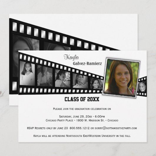Foto van Retro Film Strip Gradution Party Invite Kaart (Voorkant / Achterkant)