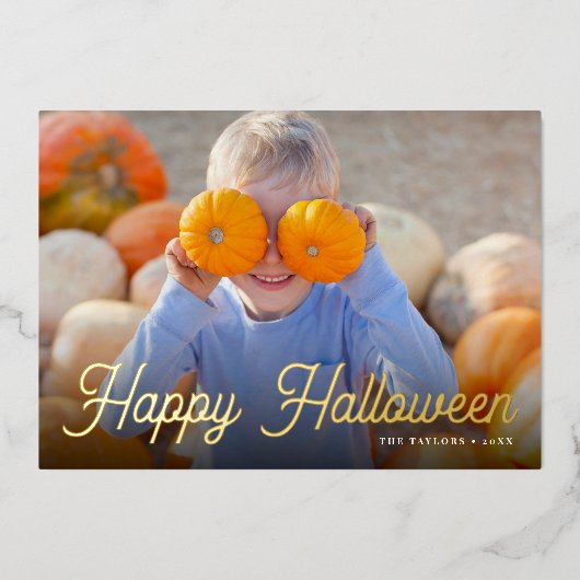 Foto van Retro Script Halloween Folie Feestdagenkaart (Voorkant)