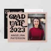 Foto van Retro: zwart en roze Afstuderen partij Uitnodiging Briefkaart (Voorkant / Achterkant)