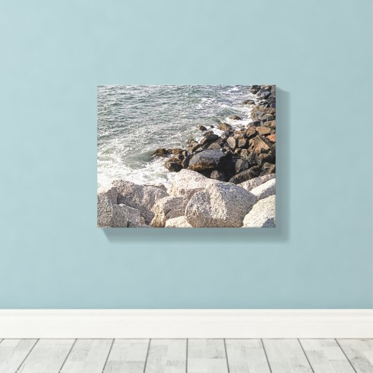Foto van Rocky Ocean Shore Canvas Afdruk (Insitu (Houten vloer))