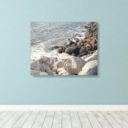 Foto van Rocky Ocean Shore Canvas Afdruk (Insitu (Houten vloer))