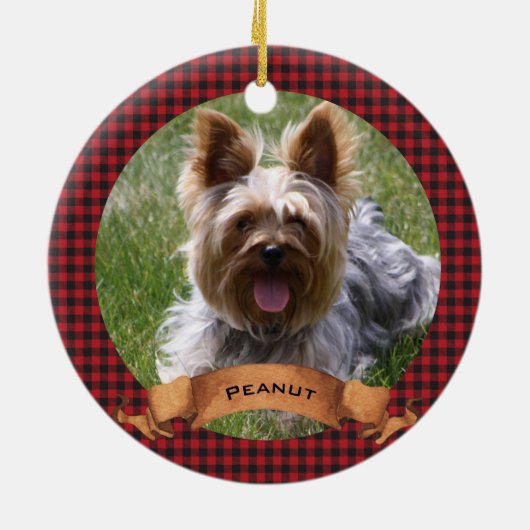 Foto van rode en zwarte buffelplaat keramisch ornament (Achterkant)