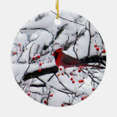 Foto van rode kardinaalsneeuwboom keramisch ornament (Achterkant)