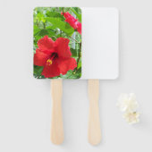 Foto van rode tropische hibiscus bloemen op een handwaaier (Voorkant en achterkant)