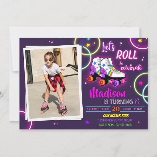 Foto van Roller verjaardagsuitnodiging Meisjesfees Kaart (Voorkant)