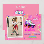 Foto van Roller verjaardagsuitnodiging Meisjesfees Kaart (Voorkant / Achterkant)