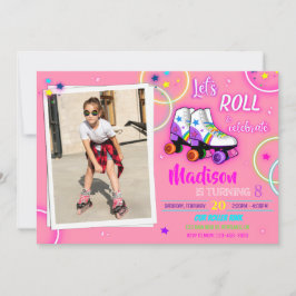 Foto van Roller verjaardagsuitnodiging Meisjesfees Kaart