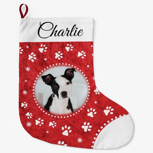 Foto van rood en wit papier stoppen grote kerstsok (Voorkant)