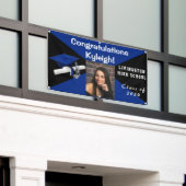 Foto van Royal Blue en Black Vinyl Afstuderen Spandoek (Buitenkant Gebouw)