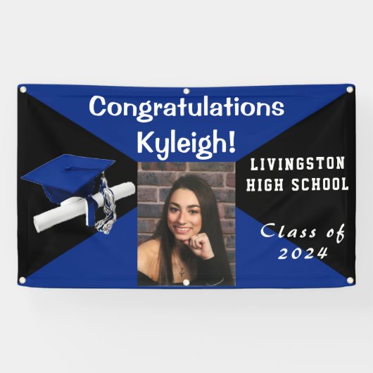 Foto van Royal Blue en Black Vinyl Afstuderen Spandoek (Horizontaal)