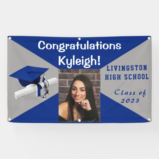 Foto van Royal Blue en Gray Vinyl Afstuderen Spandoek (Horizontaal)