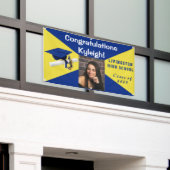 Foto van Royal Blue en Yellow Vinyl Afstuderen Spandoek (Buitenkant Gebouw)