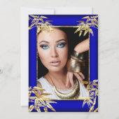 Foto van Royal Blue Gold Bamboo Birthday Party Kaart (Achterkant)