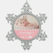 Foto van Roze Baby's eerste kerstcadeau Tin Sneeuwvlok Ornament (Voorkant)