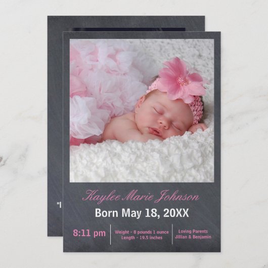 Foto van Roze Chalkboard - Aankondiging geboorte (Voorkant / Achterkant)