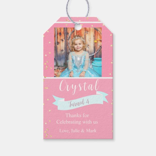 Foto van Roze en Gold Third Birthday Cadeaulabel (Voorkant)