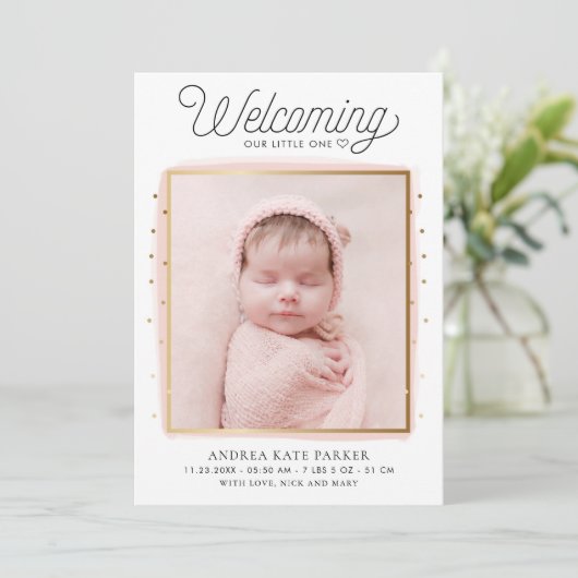 Foto van roze en goudConfetti - Aankondiging van g (Staand voorkant)