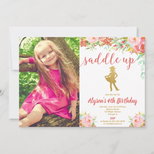 Foto van roze en gouden roze cowboy kaart (Voorkant)