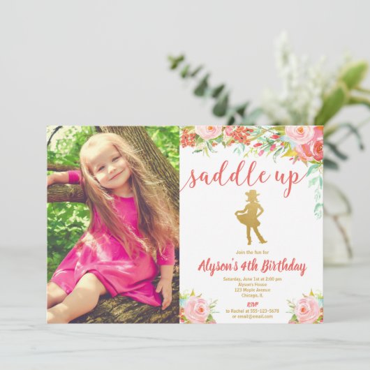 Foto van roze en gouden roze cowboy kaart (Staand voorkant)