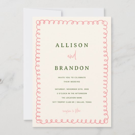 Foto van roze en groene hand met kleurrijke bruilo kaart (Voorkant)