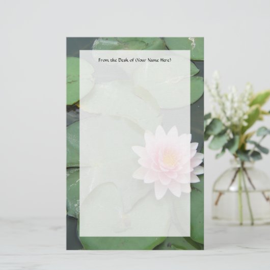  foto van roze en groene Lily Pad Briefpapier (Staand voorkant)