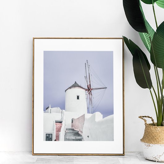 Foto van Roze en White Santorini Mill Poster