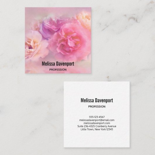 Foto van  roze en witte anjers vierkante visitekaartje (Voorkant / Achterkant)