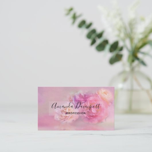 Foto van  roze en witte anjers visitekaartje (Staand voorkant)