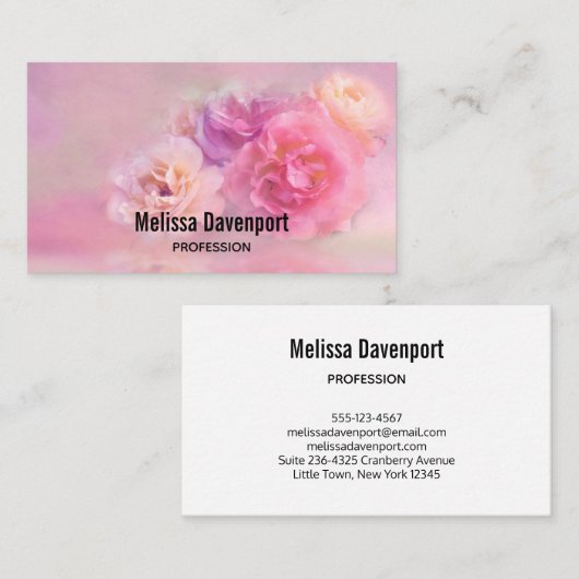 Foto van roze en witte anjers visitekaartje (Voorkant / Achterkant)